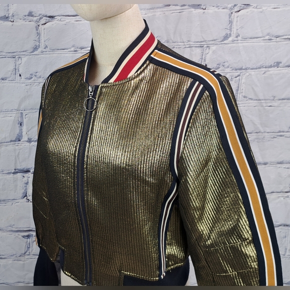 BCBG MAXAZRIA Andreas Metallic Bomber Jacket Cropped XXS - Picture 6 of 16